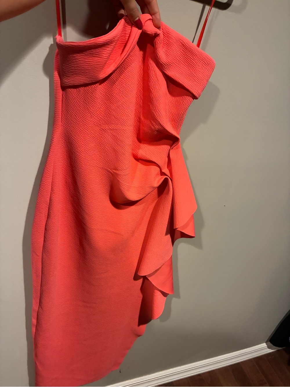 Coral Strapless Ruffle Cocktail Dress